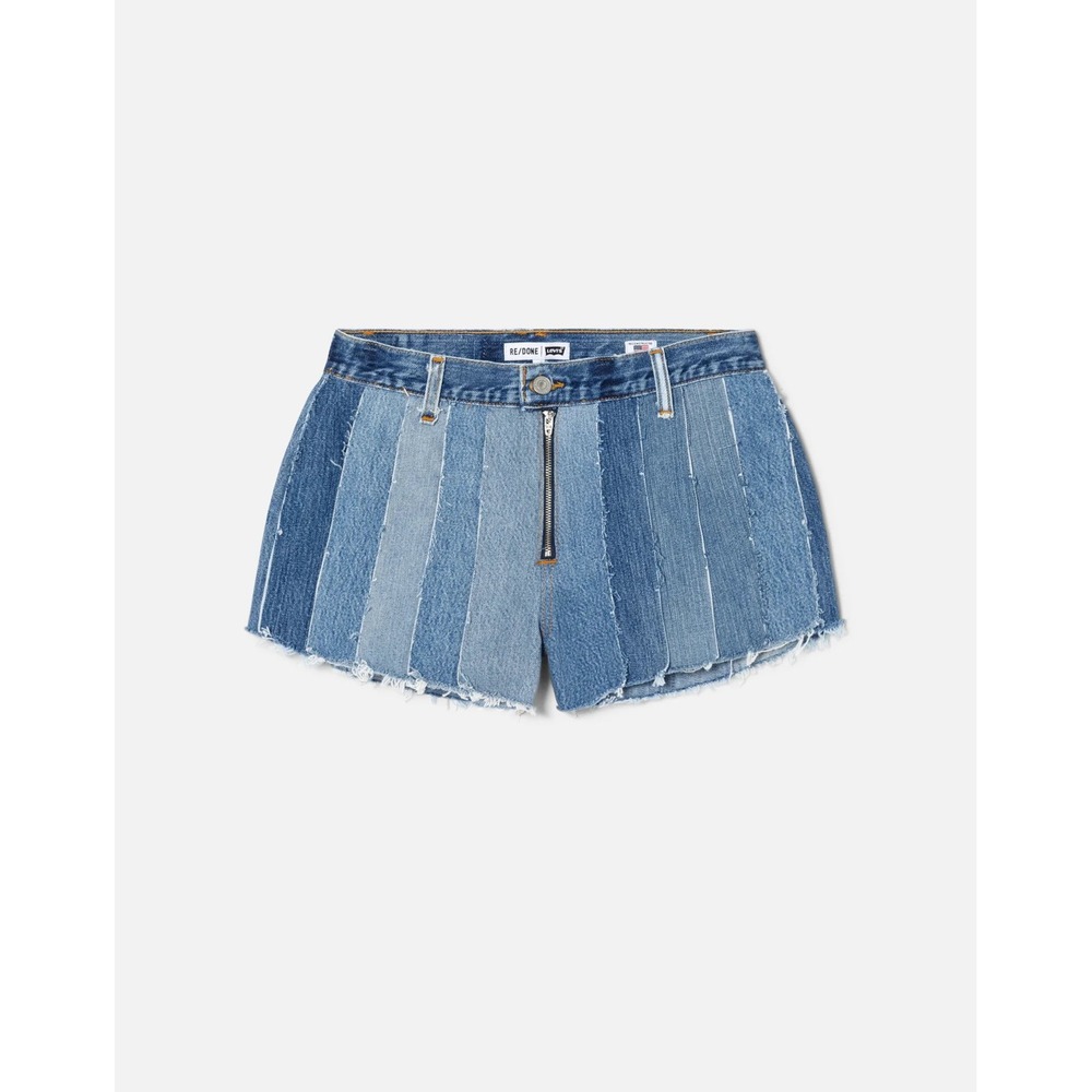 RE/DONE Levi's Reconstructed Stripped Shorts Indigo Blue Denim Paneled Size 28